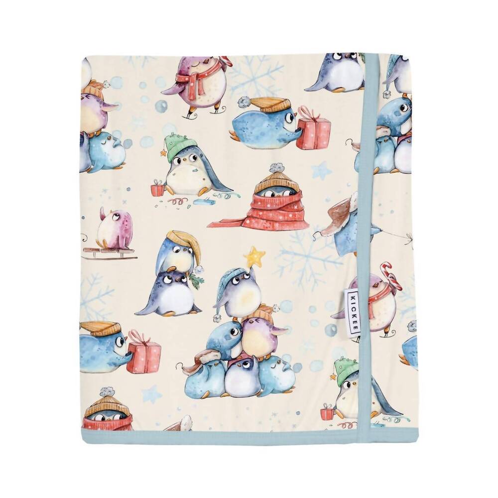 NEW KICKEE kid's swaddle perfect blanket in natural silly penguins